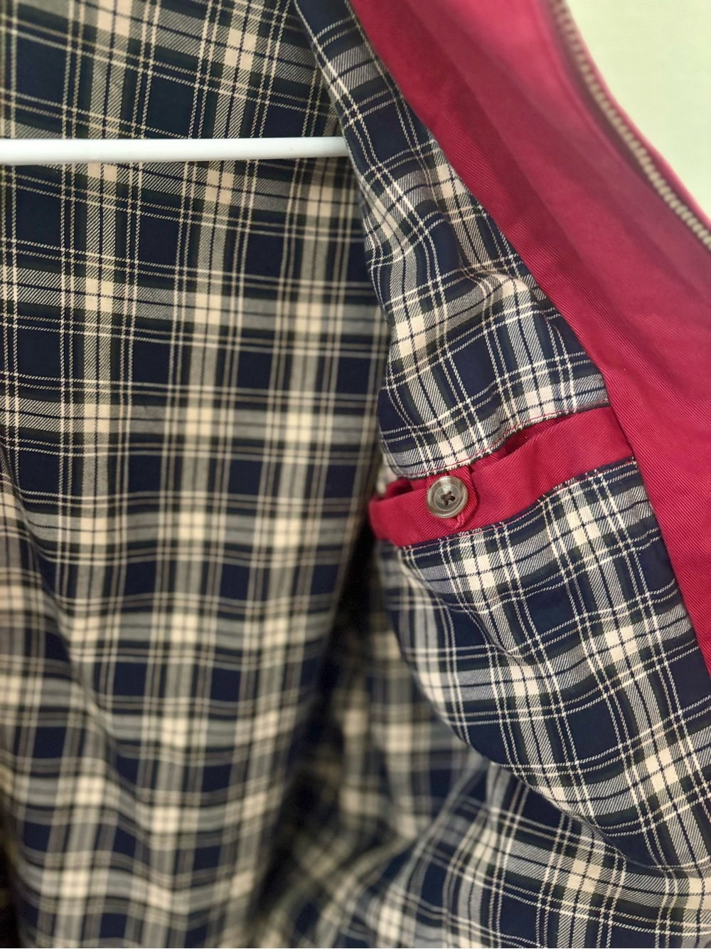 Vintage 90s Polo Ralph Lauren Red Harrington Jacket Corduroy Collar w/ Plaid - Picture 6 of 6